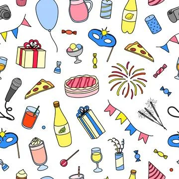 Seamless pattern with party items. Stock Illustration