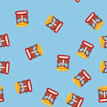 Seamless pattern party tiki mask cartoon vector Stock Illustration