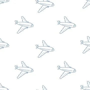 Seamless Pattern Passenger plane in flight. Vector illustration of an airpl.. Stockillustratie