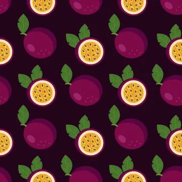 Seamless pattern with passion fruit on dark background Stock Illustration