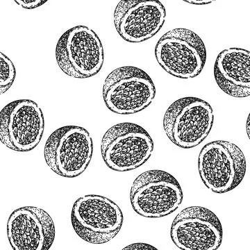 Seamless pattern passion fruit slice sketch hand drawn Stock Illustration