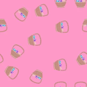 Seamless pattern pastel basket easter cartoon vector Stock Illustration