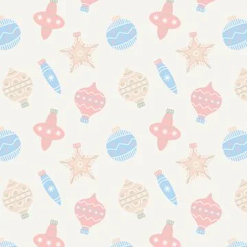 Seamless pattern with pastel-colored Christmas ornaments, including baubles.. Stock Illustration