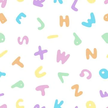 Seamless Pattern With Pastel Colored English Letters on White Background. Stock Illustration