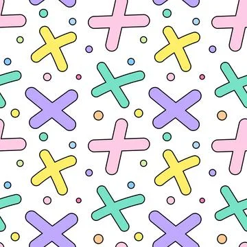 Seamless Pattern with Pastel Crosses and Confetti Dots Stock Illustration