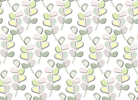 Seamless pattern with pastel flower and leaf on a white background Illustrazione stock