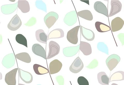 Seamless pattern with pastel flower and leaf on a white background Stock Illustration