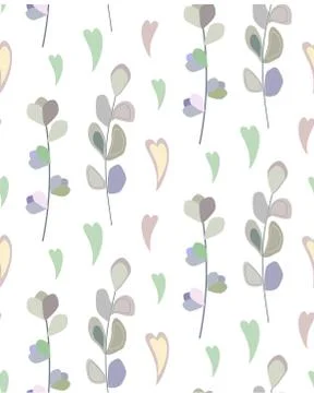 Seamless pattern with pastel flower and leaf on a white background Stock Illustration