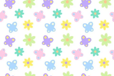 Seamless Pattern with Pastel Flowers and Butterflies Stock Illustration