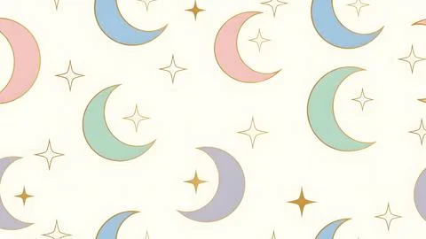 Seamless pattern of pastel moons and gold stars on a cream background Stock Illustration