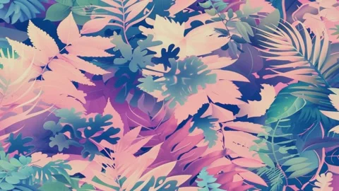 Seamless pattern of pastel pink, blue and green jungle leaves Vidéo 274849109