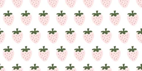 Seamless Pattern of Pastel Pink Strawberries on White Background Stock Illustration