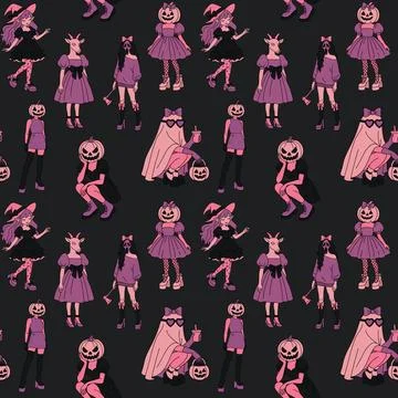 Seamless Pattern with Pastel Witch Stock Illustration