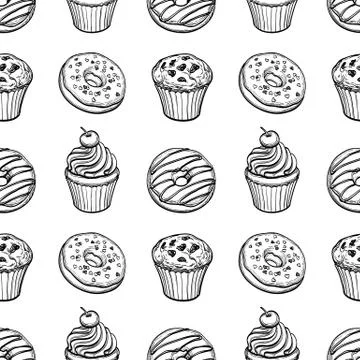 Seamless pattern with pastry sweets Stock Illustration