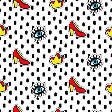 Seamless pattern, patch badges set Stock Illustration