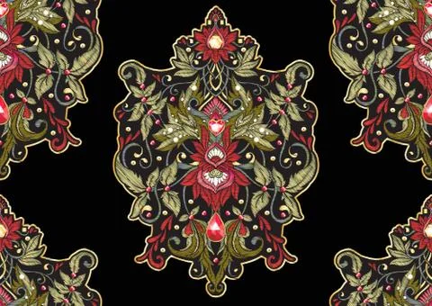 Seamless pattern with patch, embroidery imitation. Stock Illustration