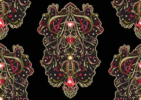 Seamless pattern with patch, embroidery imitation. Stock Illustration