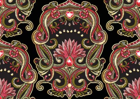 Seamless pattern with patch, embroidery imitation. Stock Illustration