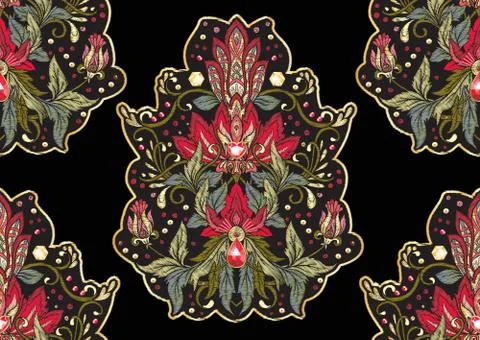 Seamless pattern with patch, embroidery imitation. Stock Illustration