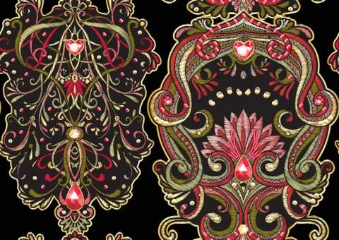 Seamless pattern with patch, embroidery imitation. Stock Illustration