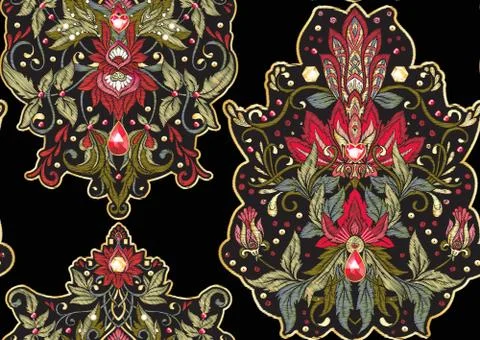 Seamless pattern with patch, embroidery imitation. Stock Illustration