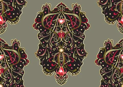 Seamless pattern with patch, embroidery imitation. Stock Illustration