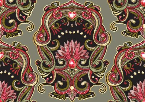 Seamless pattern with patch, embroidery imitation. Stock Illustration