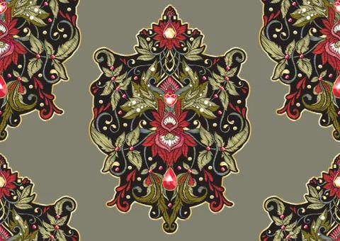 Seamless pattern with patch, embroidery imitation. Stock Illustration