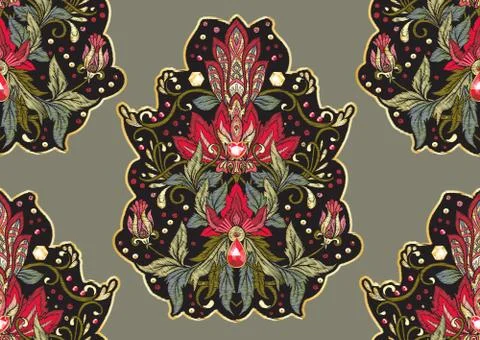 Seamless pattern with patch, embroidery imitation. Stock Illustration