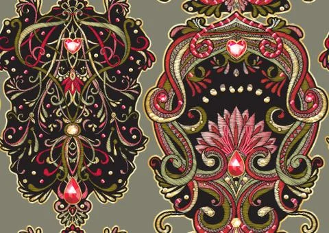 Seamless pattern with patch, embroidery imitation. Stock Illustration