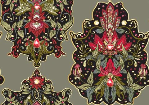 Seamless pattern with patch, embroidery imitation. Stock Illustration