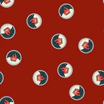 Seamless pattern patch retro bonfire badge cartoon vector Illustrazione stock