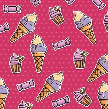 Seamless pattern of patches with ice cream イラスト素材