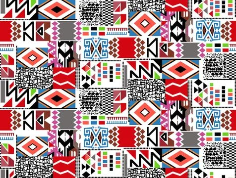 Seamless pattern of patchwork.  Ethnic and tribal motifs designed for textile pr Stock Illustration