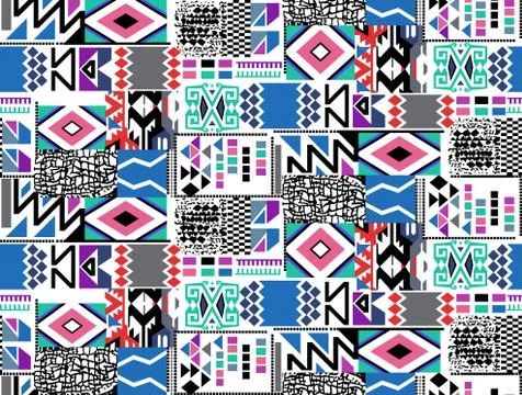 Seamless pattern of patchwork.  Ethnic and tribal motifs designed for textile pr Stock Illustration