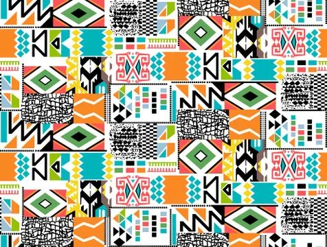 Seamless pattern of patchwork. Ethnic and tribal motifs designed for textile pri Illustrazione stock