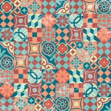 Seamless pattern patchwork vintage mosaic oriental Stock Illustration