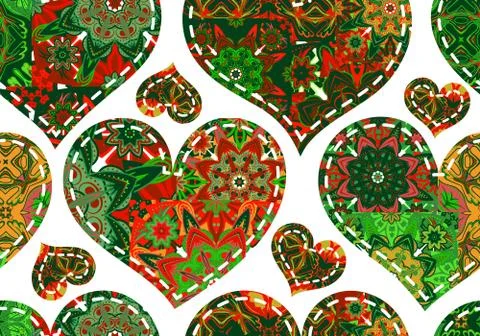 Seamless pattern with patcwork hearts. Beautiful valentine background with green イラスト素材