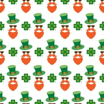 Seamless pattern for Patrick's day with stylish print. Hat, beard, mustache Stock Illustration