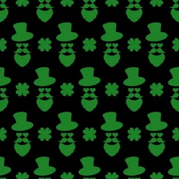 Seamless pattern for Patrick's day with stylish print. Hat, beard, mustache Stock Illustration