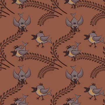 Seamless pattern, pattern, childrens illustration - birds and spikes. Illustrazione stock