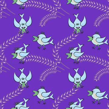 Seamless pattern, pattern, childrens illustration - birds and spikes. Stock Illustration