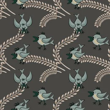 Seamless pattern, pattern, childrens illustration - birds and spikes. Stock Illustration