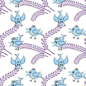 Seamless pattern, pattern, childrens illustration - birds and spikes. Stock Illustration