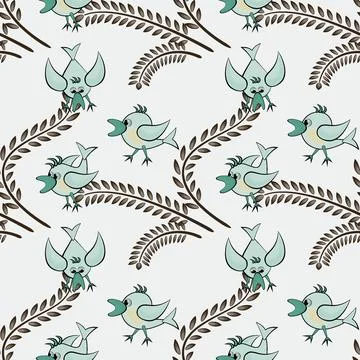 Seamless pattern, pattern, childrens illustration - birds and spikes. Stock Illustration