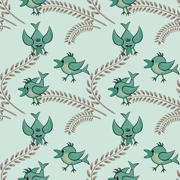 Seamless pattern, pattern, childrens illustration - birds and spikes. Illustrazione stock