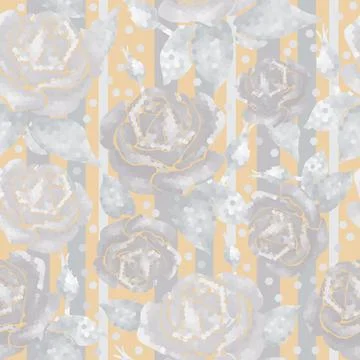 Seamless pattern pattern with roses geometric line style metallic flowers wit Stock Photos