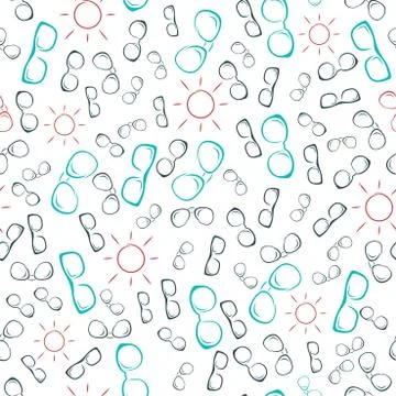 Seamless pattern. Pattern of sunglasses and sun on a white background. In the Stock Illustration