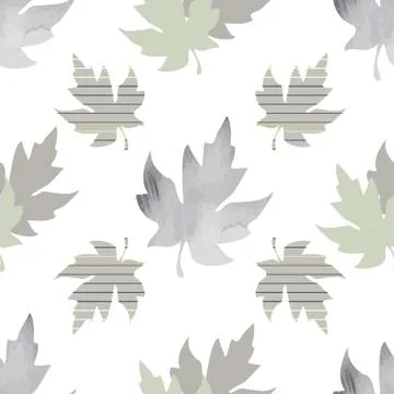 Seamless pattern with patterned leaves. Complex illustration print in grey, s Stock Illustration