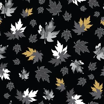 Seamless pattern with patterned leaves. Complex illustration print in grey, b Stock Illustration